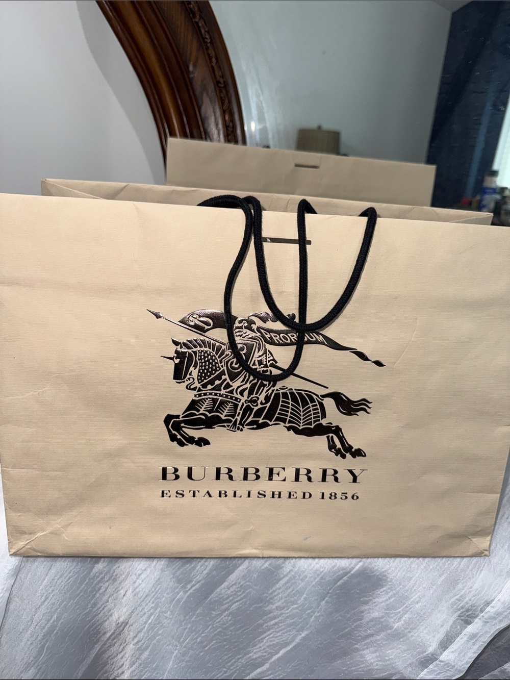 Burberry Beige Shopping Tote with Black Logo